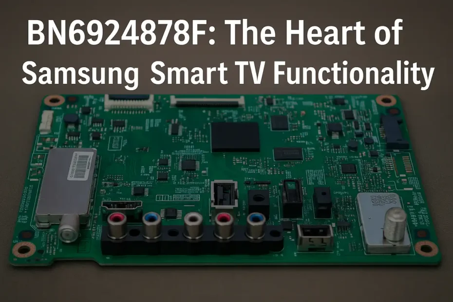 BN6924878F Samsung Smart TV main board close-up view with input ports and circuits.