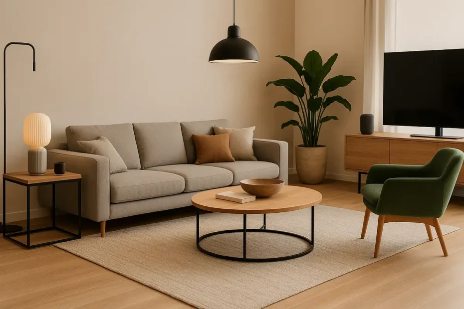 Contemporary comfort mipimprov style living room interior.